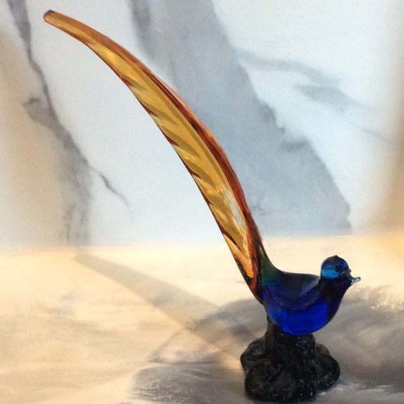 Authentic Vintage Pilgrim Art Glass Long Tail Pheasant Figurine - Picture 2 of 10